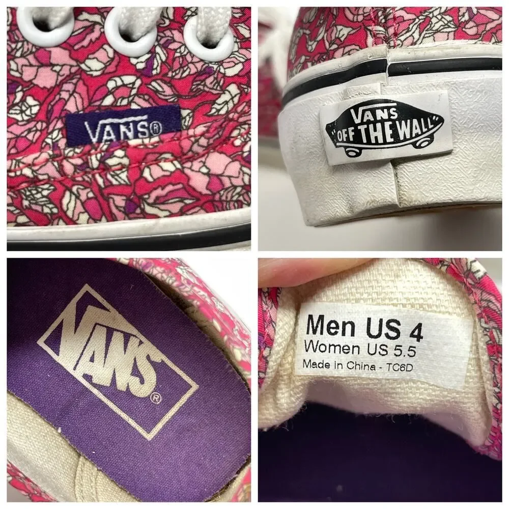 Vans Liberty Art Fabric Sneaker Shoes Womens Sz 5.5 Pink Leaves Low Top Lace Up